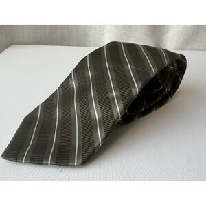 Ike Behar New York Silk Cotton Striped Tie Olive Brown Ribbed Necktie